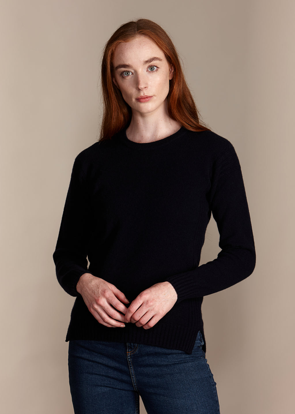 Women's Dropped Shoulder Cable Crew Jumper in Charcoal Grit